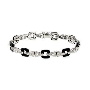 Estate 1.80ct Diamond Onyx 14k White Gold Bracelet